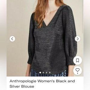 Anthropologie - RO&DE - black & silver sparkly v-neck top - size M